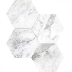 TRAVERTINO INSTRATA (24"X48" POLISHED) - ARABESCATO (6" HEXAGONS POLISHED)