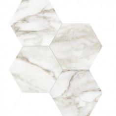 CARRARA GIOIA (4"X12" HONED) - CALACATTA PAONAZZO (6" HEXAGONS HONED)