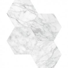 TRAVERTINO INSTRATA (24"X48" POLISHED) - CARRARA GIOIA (6" HEXAGONS HONED)