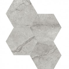 TRAVERTINO INSTRATA (24"X48" POLISHED) - PARADISO ARGENTO (6" HEXAGONS HONED)