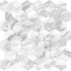 STATUARIO NUOVO (12"X24" POLISHED) - ARABESCATO (2" HEXAGON MOSAIC POLISHED)