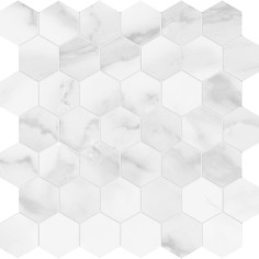 CARRARA ABISSO - SPECIAL ORDER (24"X24" MATTE) - STATUARIO BRINA (2" HEXAGON MOSAIC POLISHED)