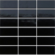 INDEPENDENCE 2.4 - INDEPENDENCE 2.4 BLACK GLOSSY 2X4 BRICK STACKED MOSAIC - 11.8" X 11.6" SHEET