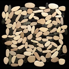 STONE MOSAIC: ISLAND PEBBLES - LEVEL BLEND 12.8X12.8 (BLK/WH/TAN)