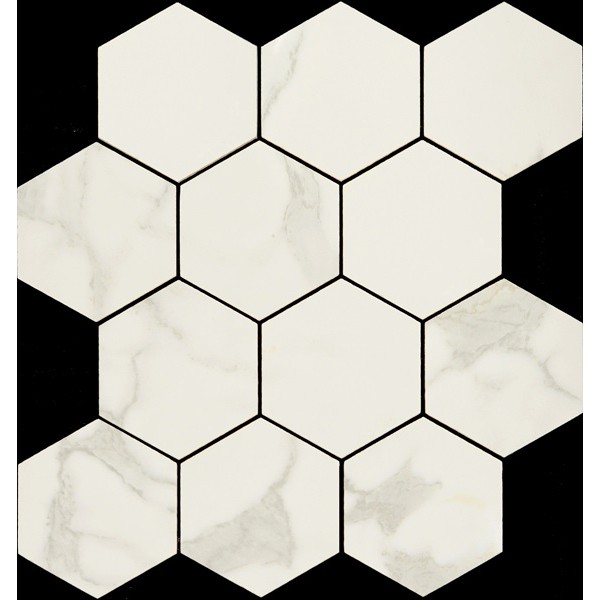 Mini Gani Marble Statuario White Hex Mosaic 12.125" X 12.91" Polished Preview