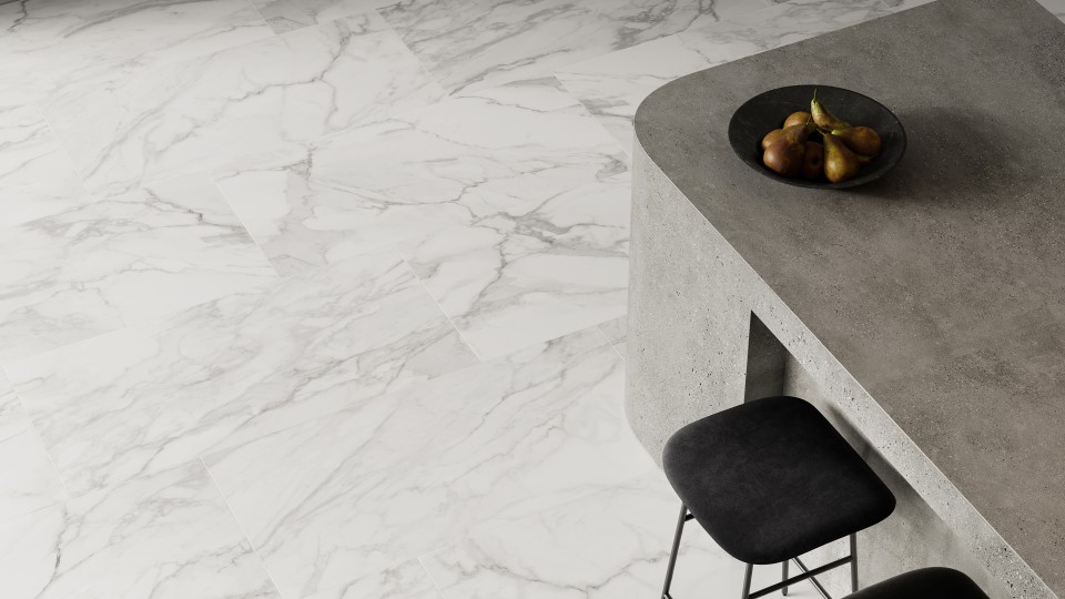 Statuario Brina (2" Hexagon Mosaic Matte) Roomscene